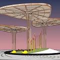 Modern Pergola Design With Curved Canopy Layered Structure And Slender Columns 3d model