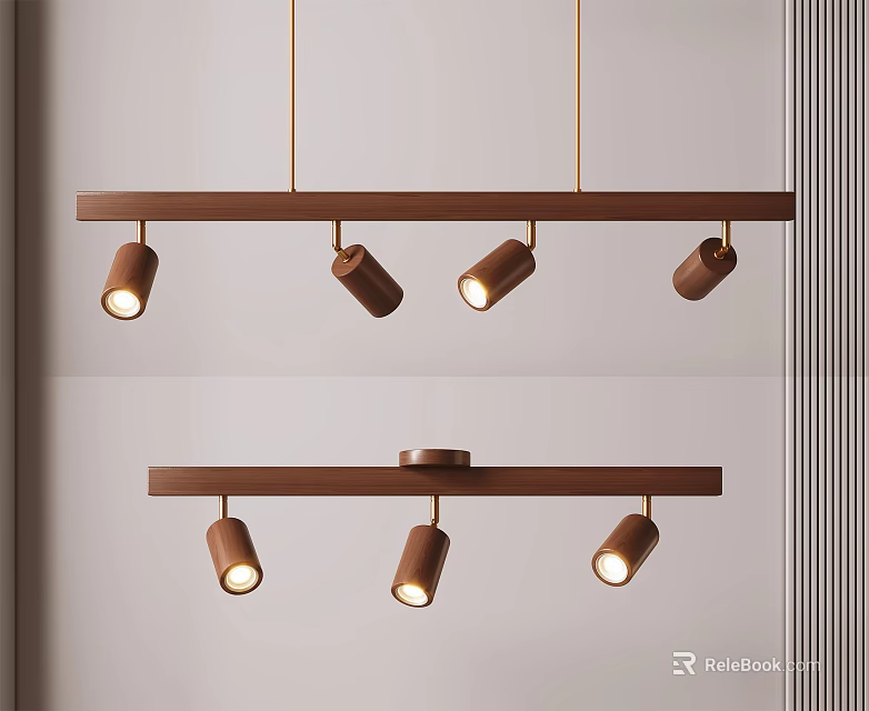 Downlights and Spotlights Installed on Wooden Beams with Warm Light for Modern Home Design 3d model 