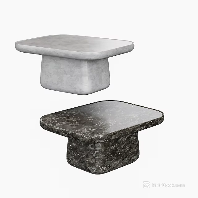 Two Modern Minimalist Bedside Tables With Textured Stone Tops Light And Dark Gray 3d model 
