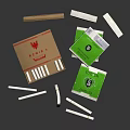Assorted Cigarette Packages With Brown Green Boxes And Loose Cigarettes 3d model