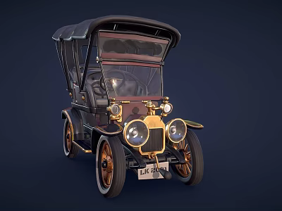 Vintage Classic Car With Convertible Top Gold Accents And Black Body 3d model