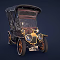 Vintage Classic Car With Convertible Top Gold Accents And Black Body