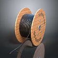 High Quality Wooden Spool With Black Wound Wire And Natural Wood Grain Texture