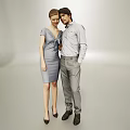 Two People In Elegant Outfits Standing Together Against Simple Indoor Background 3d model