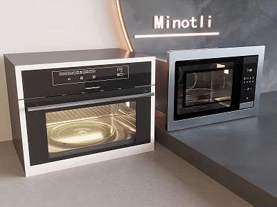 Minotli Modern Stainless Steel Kitchen Appliances Oven And Microwave On Countertop 3d model