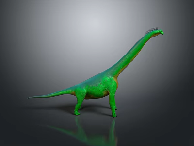 Green Sauropod Dinosaur with Long Neck and Orange Accents Standing on Gray Background 3d model