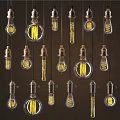 Vintage Chandeliers With Brass Bases Clear Glass Bulbs And Illuminated Filaments