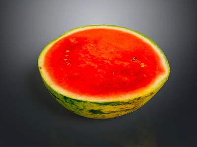 Cut Open Fresh Watermelon with Red Juicy Flesh Green Rind and Black Seeds 3d model
