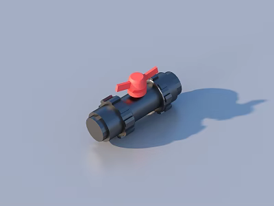 Black Household Plumbing Valve With Red Handle For Water Control 3d model