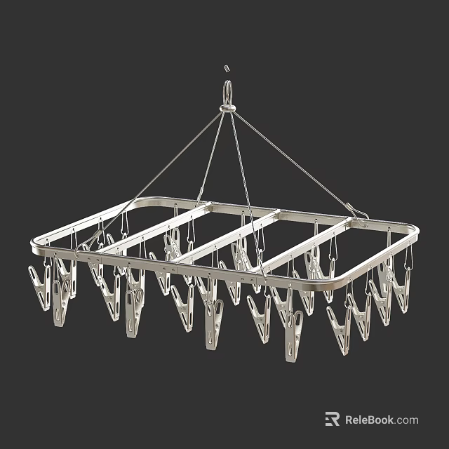 Plastic Clip Hanging Drying Rack with Metal Frame and Multiple Clips for Clothes Drying 3d model