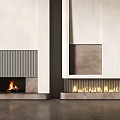 Modern Double Fireplaces Design In Minimalist Interior With Textured Walls 3d model