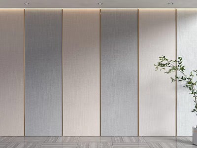 Modern Textured Wall Panels In Light Tones With Green Plant And Wooden Floor 3d model