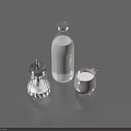 Fresh Milk Bottle With Glass Jar And Small Milk Cup On Blue Background