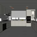 Modern Kitchen Interior Design With White Cabinets Window Blinds And Appliances 3d model