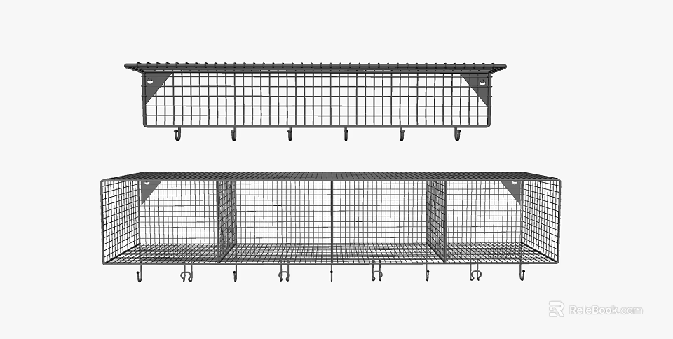 Metal Grid Wall Mounted Hooks With Multiple Hanging Hooks And Storage Shelf 3d model 
