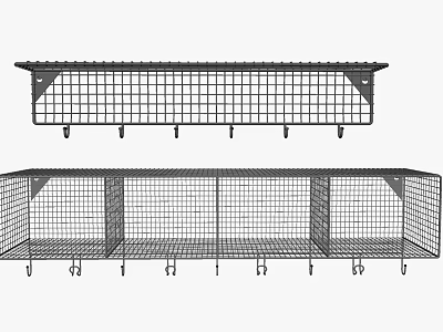 Metal Grid Wall Mounted Hooks With Multiple Hanging Hooks And Storage Shelf 3d model