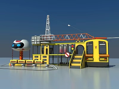Vibrant Amusement Equipment Featuring Yellow Structure Cartoon Sphere Orange Railings Staircase And Track 3d model