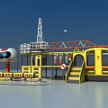 Vibrant Amusement Equipment Featuring Yellow Structure Cartoon Sphere Orange Railings Staircase And Track
