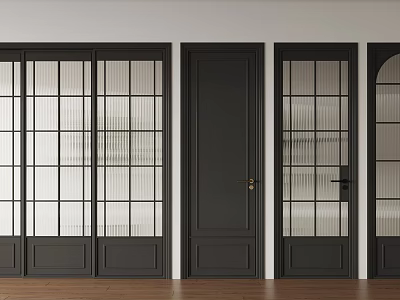 Stylish Modern Black Interior Doors With Glass Panels And Wooden Frames 3d model