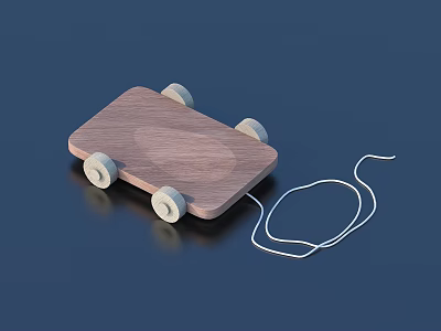Wooden Pull Toy With Four Wheels And String Handle For Children Play Time 3d model