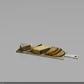Assorted Cheese Blocks And Sliced Bread On Wooden Serving Board With Cheese Knife