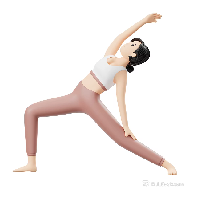 Woman Practicing Yoga Side Stretch In White Crop Top And Pink Leggings 3d model 