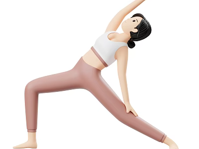 Woman Practicing Yoga Side Stretch In White Crop Top And Pink Leggings 3d model