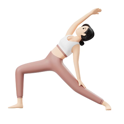 Woman Practicing Yoga Side Stretch In White Crop Top And Pink Leggings 3d model