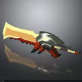 Fantasy Weapon Design With Silver Metal Blade Red Decorative Handle And Sharp Edge