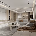 Modern Dining and Living Room Interior With Marble Floor Sofa Coffee Table And Dining Chairs
