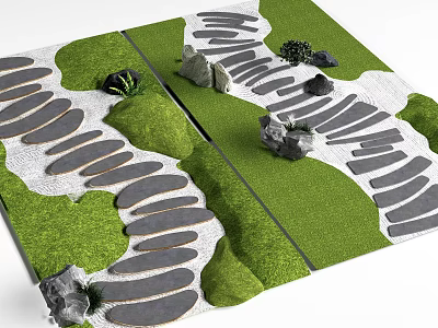 Garden Path Design Featuring Stone Stepping Stones Green Grass And Natural Rocks 3d model