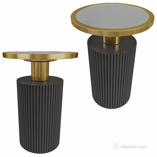 Modern Coffee Table With Round Gold Top And Textured Black Base 3d model