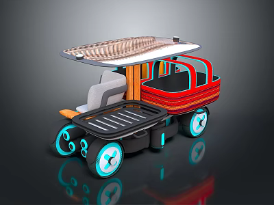 Futuristic Red Black Bus With Transparent Windows LED Wheels And Sleek Design 3d model