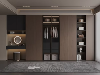 Modern Built in Wardrobe Design With Sliding Doors Hanging Rails Drawers and Storage Shelves 3d model