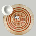 Red and Beige Round Carpet with Concentric Circle Patterns and Home Decor Accents 3d model