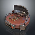 Vintage Electronic Device With Circular Panel Green Buttons Metallic Arched Cover And Red Control Button 3d model