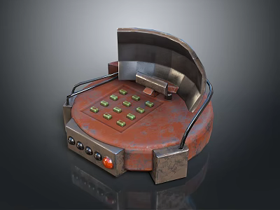 Vintage Electronic Device With Circular Panel Green Buttons Metallic Arched Cover And Red Control Button 3d model