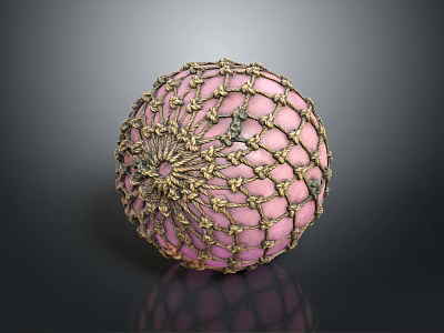 Decorative Sphere With Intricate Golden Mesh And Pink Interior Design 3d model