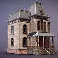 Two Story Detached House With Wooden Exterior Gray Roof And Front Porch Steps