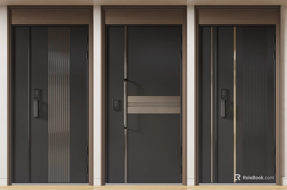 Modern Double Door Design With Main And Secondary Panels Dark Metal Accents 3d model 