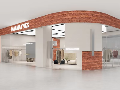 Stylish Modern Clothing Store Interior With Glass Front Brick Accent And Apparel Displays 3d model