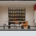 Modern Interior Space With Orange Walls Circular Decorations And White Furniture