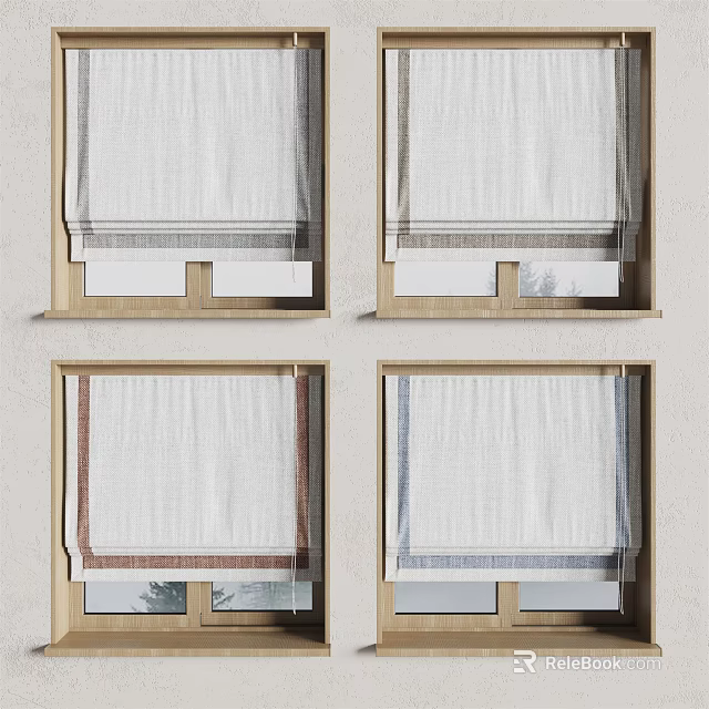 Venetian Blinds In Various Styles Installed On Windows For Home Decor 3d model 