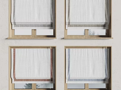 Venetian Blinds In Various Styles Installed On Windows For Home Decor 3d model