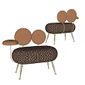 Modern Brown Multi Person Sofa With Patterned Fabric Round Backrests And Golden Legs 3d model