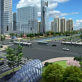 Urban Road Facilities Featuring Skyscrapers Buses Vehicles Traffic Lights Green Belts And Pedestrian Underpass