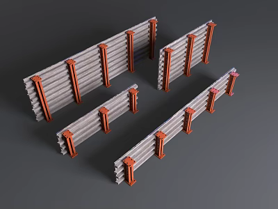 Modern Wall Paneling With Orange Frames Gray Panels And Modular Design 3d model