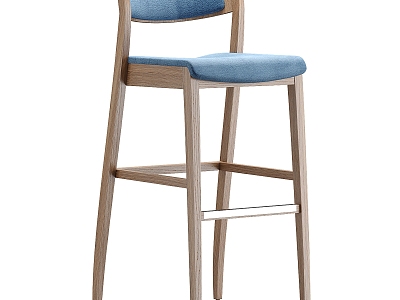 Modern Wooden Blue Cushion Bar Chair High Chair 3d model