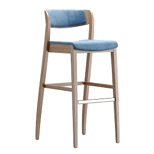 Modern Wooden Blue Cushion Bar Chair High Chair 3d model