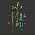 3D Rendered White Small Flowers with Green Stems and Leaves on Black Background